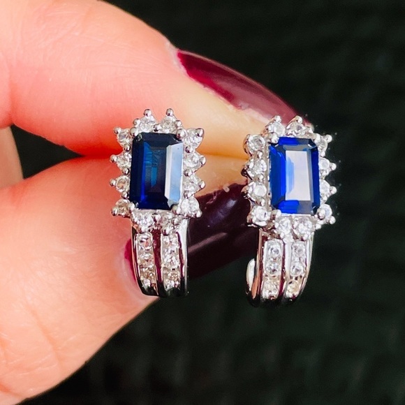 Lab Blue Sapphire Halo Sterling Silver Cocktail Ring & Earrings ASK FOR … - Picture 5 of 15